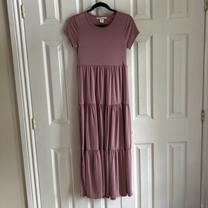 C & C California T Shirt Tiered Short Sleeve Dress in Rose Pink Size Small